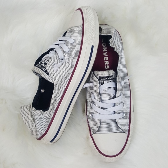 Blue and White striped Converse Low Tops - Picture 6 of 9